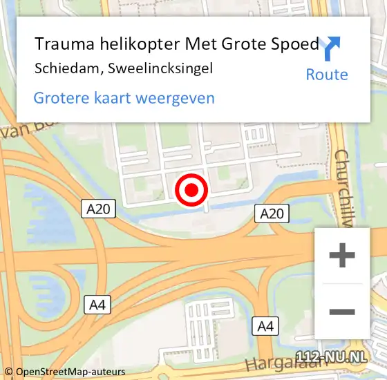 Locatie op kaart van de 112 melding: Trauma helikopter Met Grote Spoed Naar Schiedam, Sweelincksingel op 9 maart 2023 03:23