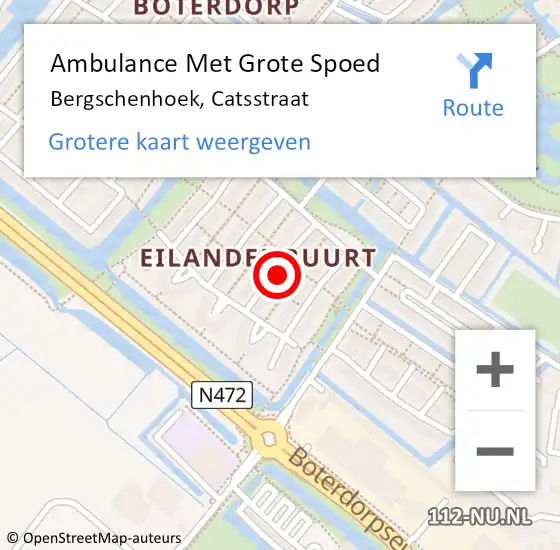 Locatie op kaart van de 112 melding: Ambulance Met Grote Spoed Naar Bergschenhoek, Catsstraat op 9 maart 2023 07:31