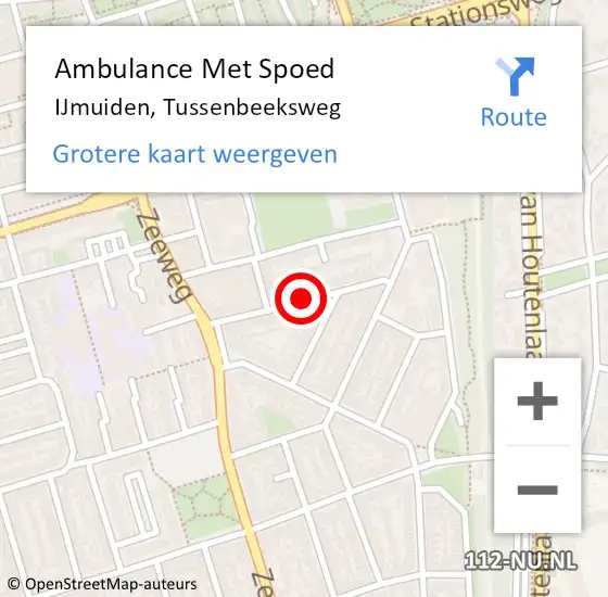 Locatie op kaart van de 112 melding: Ambulance Met Spoed Naar IJmuiden, Tussenbeeksweg op 9 maart 2023 07:51