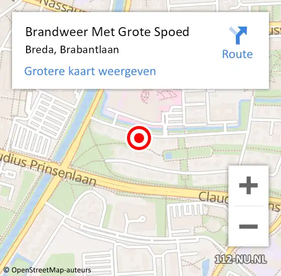 Locatie op kaart van de 112 melding: Brandweer Met Grote Spoed Naar Breda, Brabantlaan op 9 maart 2023 08:15