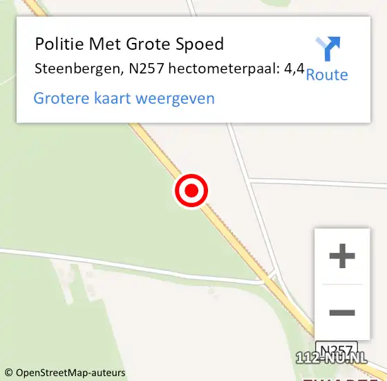 Locatie op kaart van de 112 melding: Politie Met Grote Spoed Naar Steenbergen, N257 hectometerpaal: 4,4 op 9 maart 2023 08:23