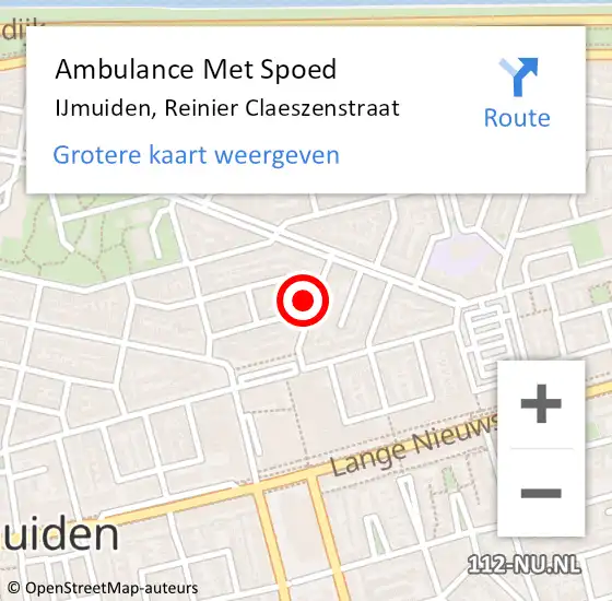 Locatie op kaart van de 112 melding: Ambulance Met Spoed Naar IJmuiden, Reinier Claeszenstraat op 9 maart 2023 08:35