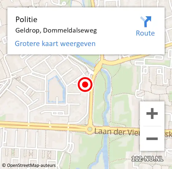 Locatie op kaart van de 112 melding: Politie Geldrop, Dommeldalseweg op 9 maart 2023 08:49