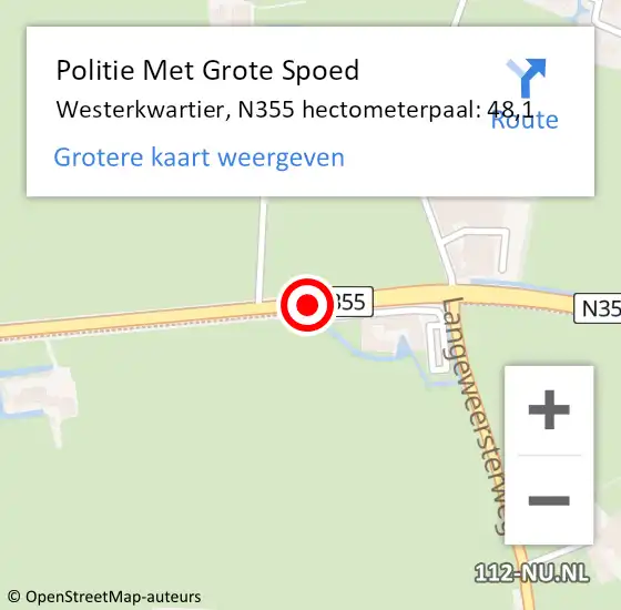 Locatie op kaart van de 112 melding: Politie Met Grote Spoed Naar Westerkwartier, N355 hectometerpaal: 48,1 op 9 maart 2023 08:51