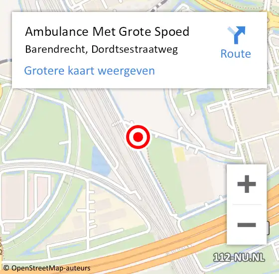 Locatie op kaart van de 112 melding: Ambulance Met Grote Spoed Naar Barendrecht, Dordtsestraatweg op 9 maart 2023 08:54