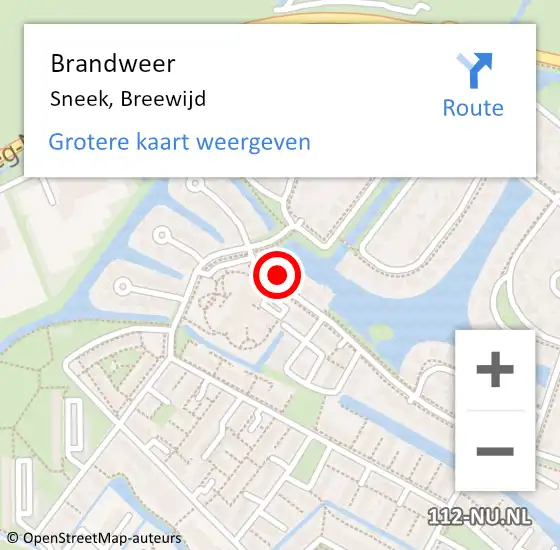 Locatie op kaart van de 112 melding: Brandweer Sneek, Breewijd op 9 maart 2023 08:57