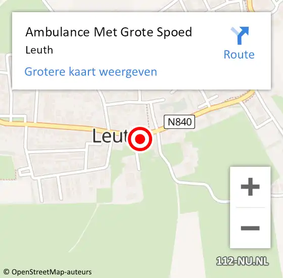 Locatie op kaart van de 112 melding: Ambulance Met Grote Spoed Naar Leuth op 9 maart 2023 09:16