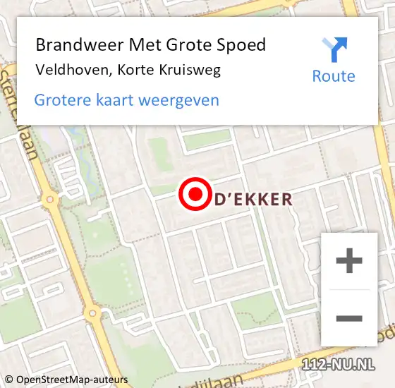 Locatie op kaart van de 112 melding: Brandweer Met Grote Spoed Naar Veldhoven, Korte Kruisweg op 9 maart 2023 09:22