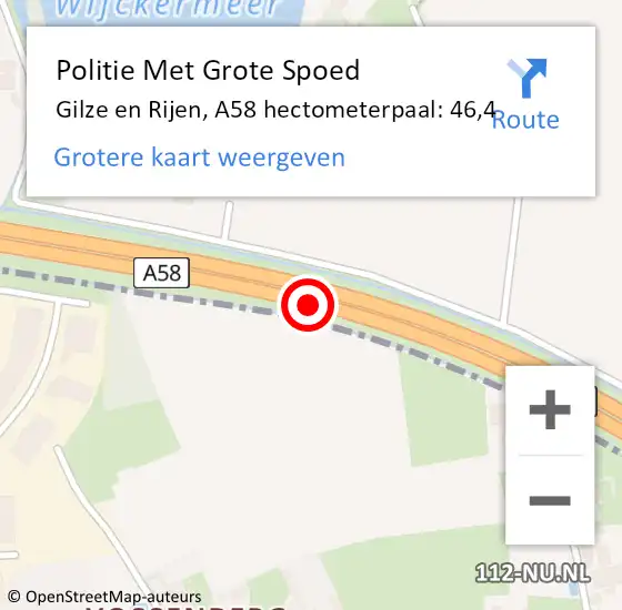 Locatie op kaart van de 112 melding: Politie Met Grote Spoed Naar Gilze en Rijen, A58 hectometerpaal: 46,4 op 9 maart 2023 09:55