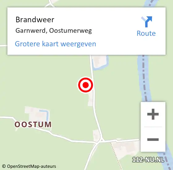 Locatie op kaart van de 112 melding: Brandweer Garnwerd, Oostumerweg op 9 maart 2023 11:22