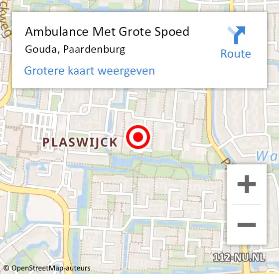 Locatie op kaart van de 112 melding: Ambulance Met Grote Spoed Naar Gouda, Paardenburg op 9 maart 2023 11:25