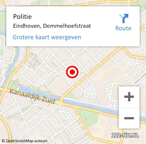 Locatie op kaart van de 112 melding: Politie Eindhoven, Dommelhoefstraat op 9 maart 2023 12:00