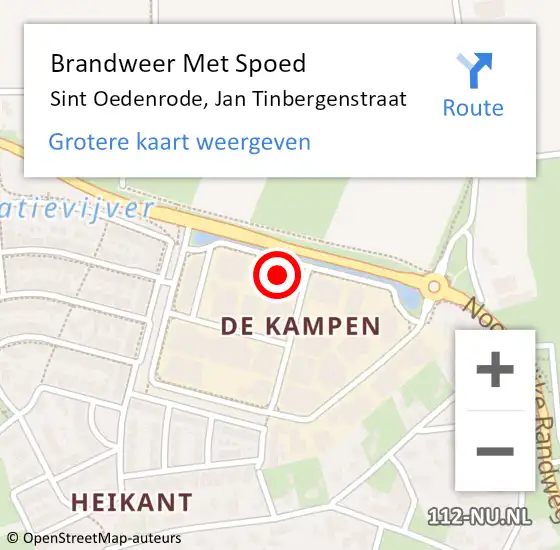 Locatie op kaart van de 112 melding: Brandweer Met Spoed Naar Sint Oedenrode, Jan Tinbergenstraat op 9 maart 2023 12:10