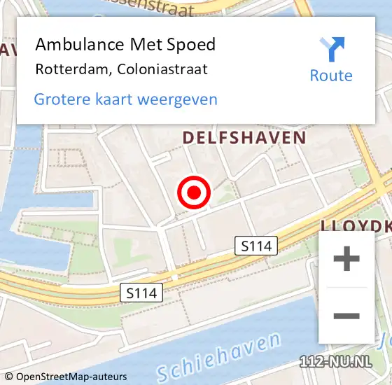 Locatie op kaart van de 112 melding: Ambulance Met Spoed Naar Rotterdam, Coloniastraat op 9 maart 2023 12:13