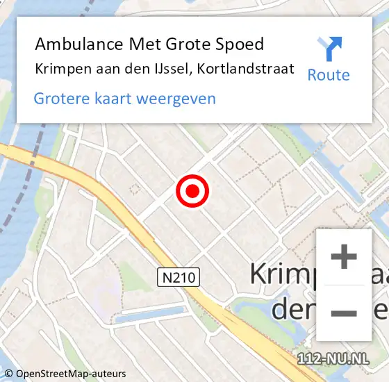 Locatie op kaart van de 112 melding: Ambulance Met Grote Spoed Naar Krimpen aan den IJssel, Kortlandstraat op 9 maart 2023 13:02