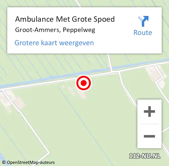 Locatie op kaart van de 112 melding: Ambulance Met Grote Spoed Naar Groot-Ammers, Peppelweg op 9 maart 2023 13:25