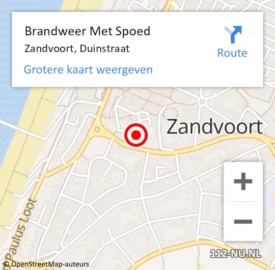 Locatie op kaart van de 112 melding: Brandweer Met Spoed Naar Zandvoort, Duinstraat op 9 maart 2023 13:41