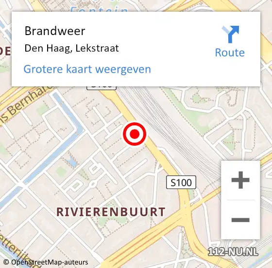 Locatie op kaart van de 112 melding: Brandweer Den Haag, Lekstraat op 9 maart 2023 13:48