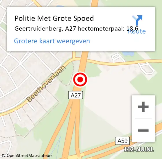 Locatie op kaart van de 112 melding: Politie Met Grote Spoed Naar Geertruidenberg, A27 hectometerpaal: 18,6 op 9 maart 2023 13:51