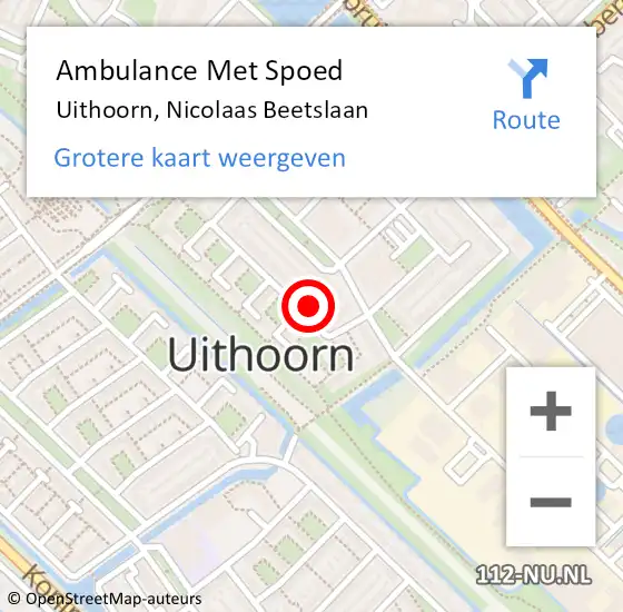 Locatie op kaart van de 112 melding: Ambulance Met Spoed Naar Uithoorn, Nicolaas Beetslaan op 9 maart 2023 14:08