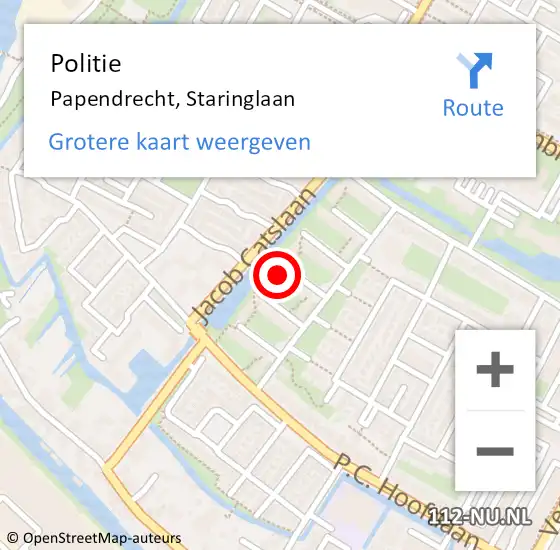 Locatie op kaart van de 112 melding: Politie Papendrecht, Staringlaan op 9 maart 2023 14:10