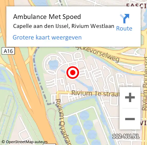 Locatie op kaart van de 112 melding: Ambulance Met Spoed Naar Capelle aan den IJssel, Rivium Westlaan op 9 maart 2023 14:13