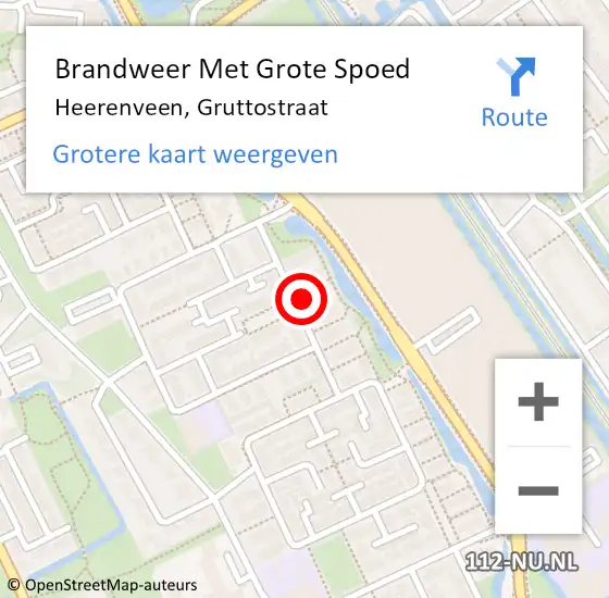 Locatie op kaart van de 112 melding: Brandweer Met Grote Spoed Naar Heerenveen, Gruttostraat op 9 maart 2023 14:28