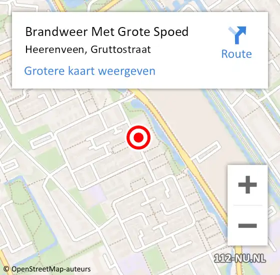 Locatie op kaart van de 112 melding: Brandweer Met Grote Spoed Naar Heerenveen, Gruttostraat op 9 maart 2023 14:31