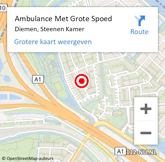 Locatie op kaart van de 112 melding: Ambulance Met Grote Spoed Naar Diemen, Steenen Kamer op 9 maart 2023 14:40