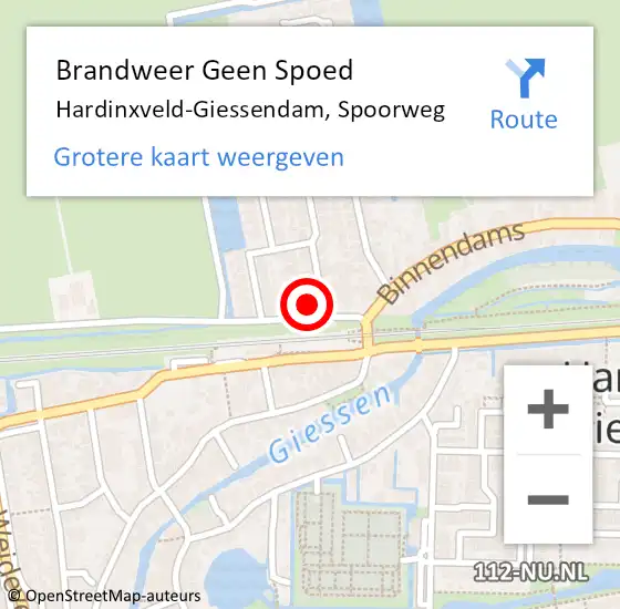 Locatie op kaart van de 112 melding: Brandweer Geen Spoed Naar Hardinxveld-Giessendam, Spoorweg op 9 maart 2023 15:47