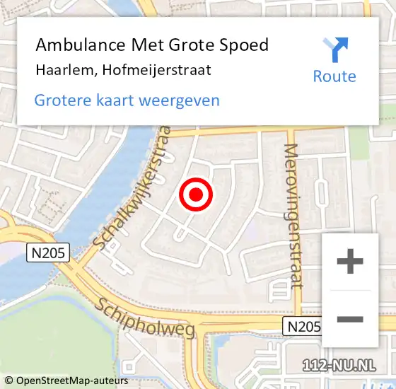 Locatie op kaart van de 112 melding: Ambulance Met Grote Spoed Naar Haarlem, Hofmeijerstraat op 9 maart 2023 15:56