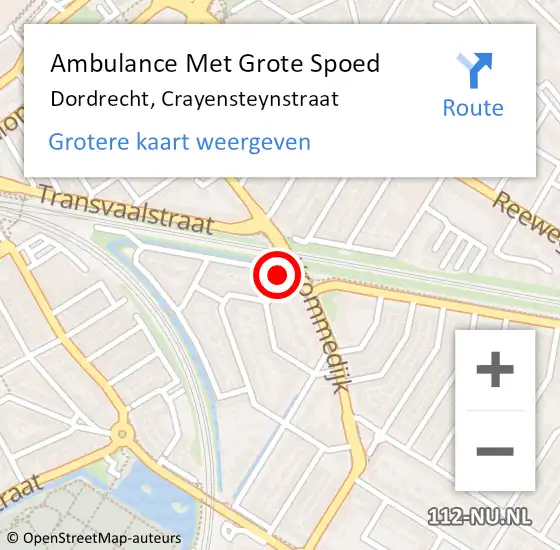 Locatie op kaart van de 112 melding: Ambulance Met Grote Spoed Naar Dordrecht, Crayensteynstraat op 9 maart 2023 16:01