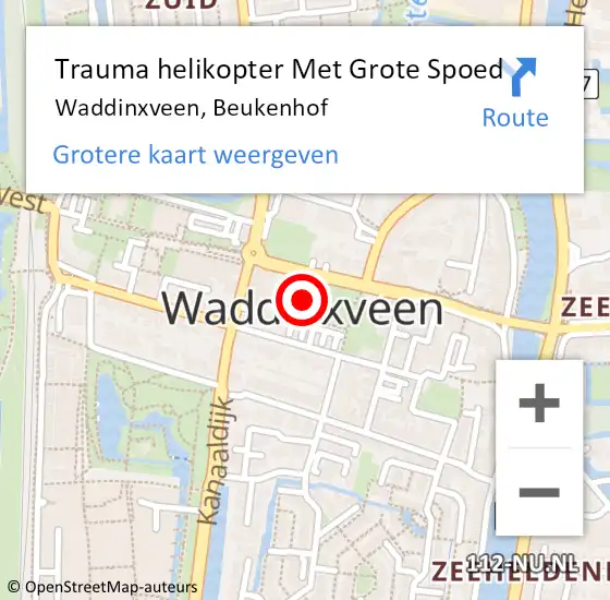 Locatie op kaart van de 112 melding: Trauma helikopter Met Grote Spoed Naar Waddinxveen, Beukenhof op 9 maart 2023 16:02