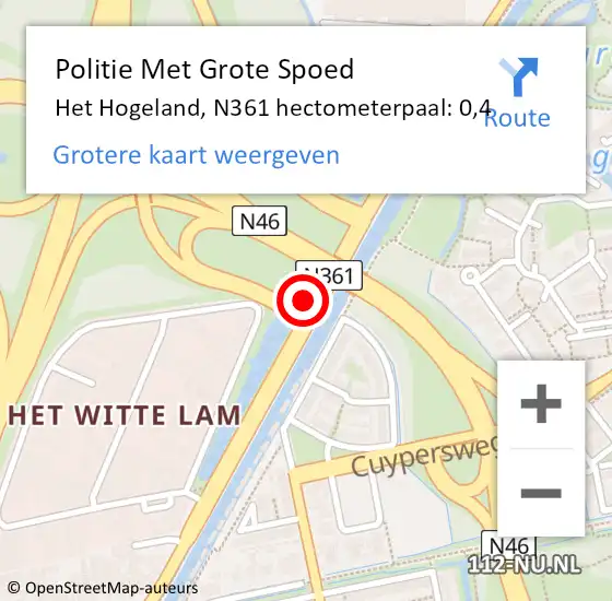 Locatie op kaart van de 112 melding: Politie Met Grote Spoed Naar Het Hogeland, N361 hectometerpaal: 0,4 op 9 maart 2023 16:44