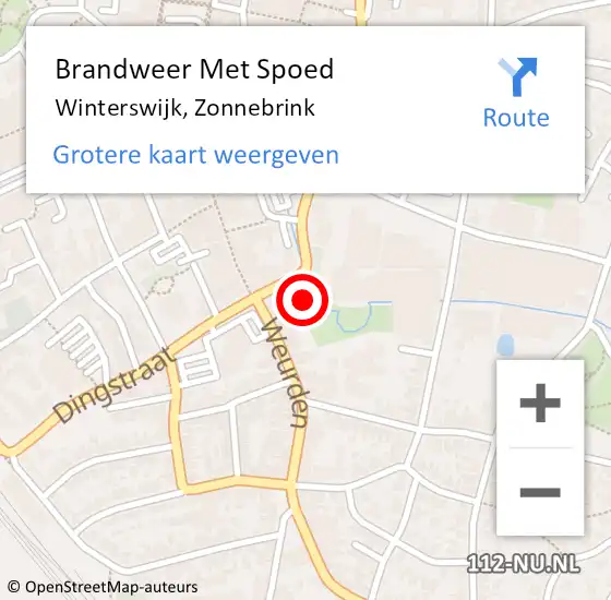 Locatie op kaart van de 112 melding: Brandweer Met Spoed Naar Winterswijk, Zonnebrink op 9 maart 2023 16:47