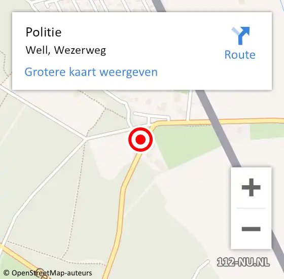 Locatie op kaart van de 112 melding: Politie Well, Wezerweg op 9 maart 2023 17:50