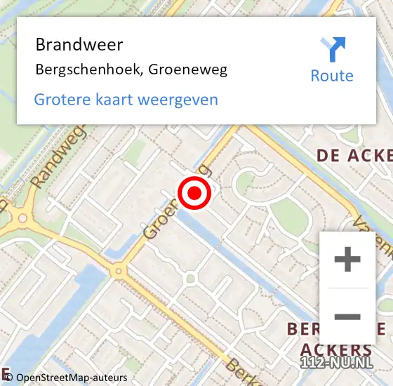 Locatie op kaart van de 112 melding: Brandweer Bergschenhoek, Groeneweg op 9 maart 2023 17:53