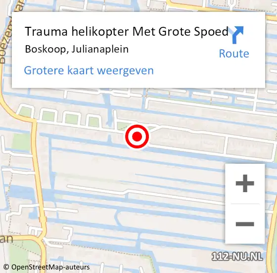 Locatie op kaart van de 112 melding: Trauma helikopter Met Grote Spoed Naar Boskoop, Julianaplein op 9 maart 2023 17:54