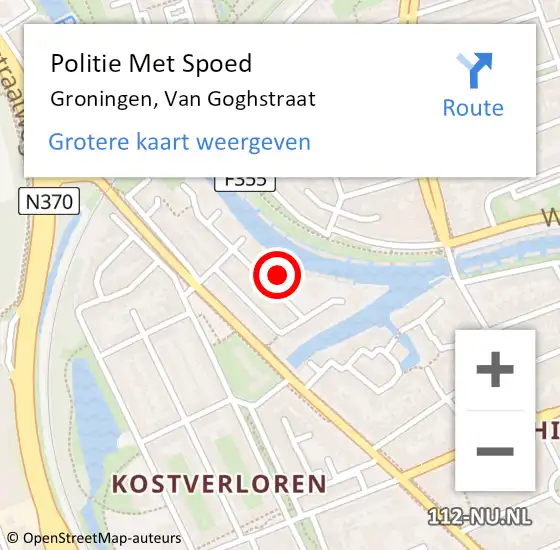 Locatie op kaart van de 112 melding: Politie Met Spoed Naar Groningen, Van Goghstraat op 9 maart 2023 18:13