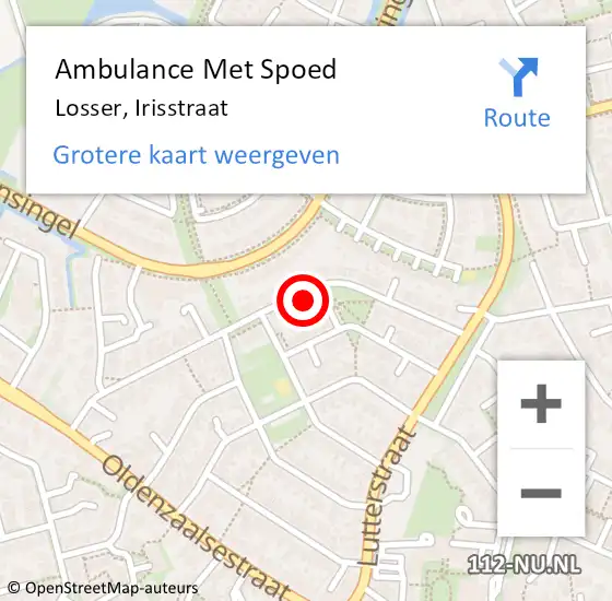 Locatie op kaart van de 112 melding: Ambulance Met Spoed Naar Losser, Irisstraat op 9 maart 2023 18:16