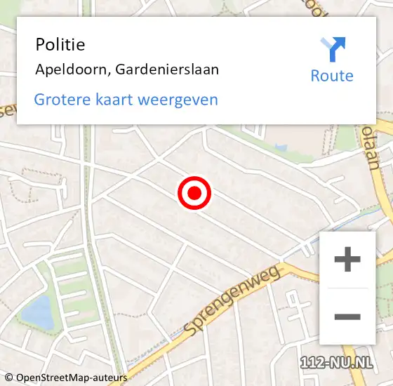 Locatie op kaart van de 112 melding: Politie Apeldoorn, Gardenierslaan op 9 maart 2023 18:25