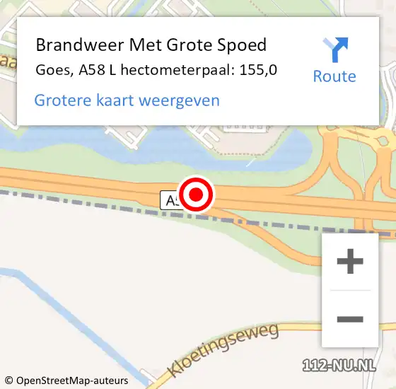 Locatie op kaart van de 112 melding: Brandweer Met Grote Spoed Naar Goes, A58 L hectometerpaal: 154,1 op 18 augustus 2014 11:55