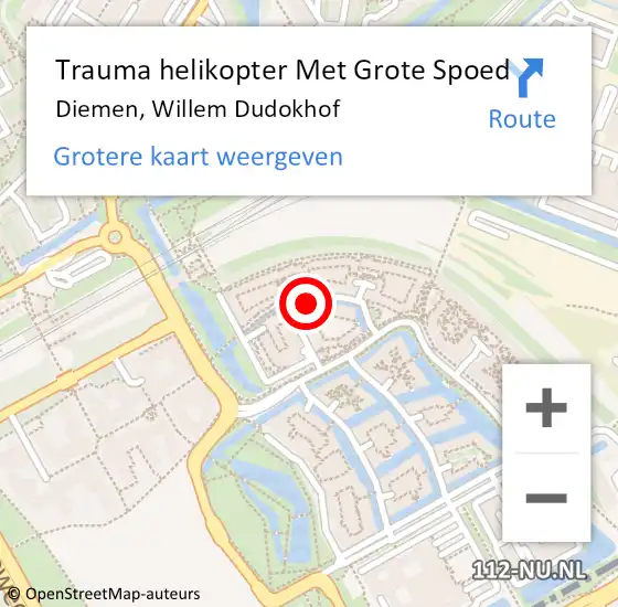 Locatie op kaart van de 112 melding: Trauma helikopter Met Grote Spoed Naar Diemen, Willem Dudokhof op 9 maart 2023 18:45