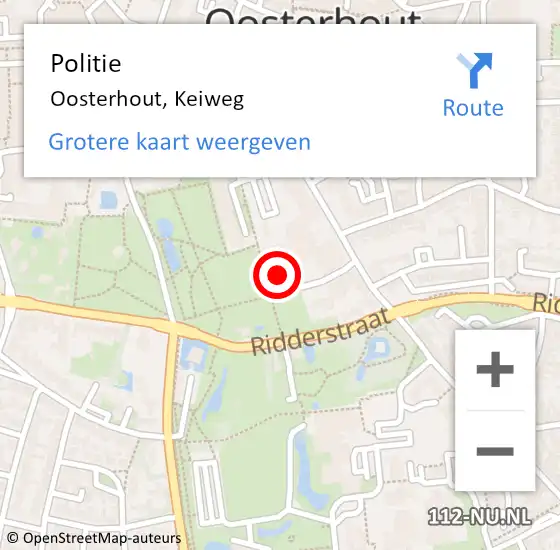 Locatie op kaart van de 112 melding: Politie Oosterhout, Keiweg op 9 maart 2023 18:49