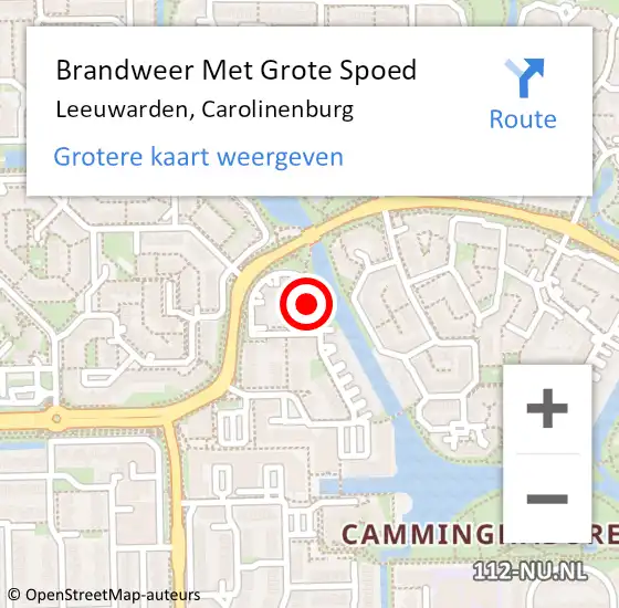 Locatie op kaart van de 112 melding: Brandweer Met Grote Spoed Naar Leeuwarden, Carolinenburg op 9 maart 2023 19:06