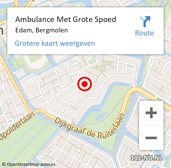 Locatie op kaart van de 112 melding: Ambulance Met Grote Spoed Naar Edam, Bergmolen op 9 maart 2023 19:38