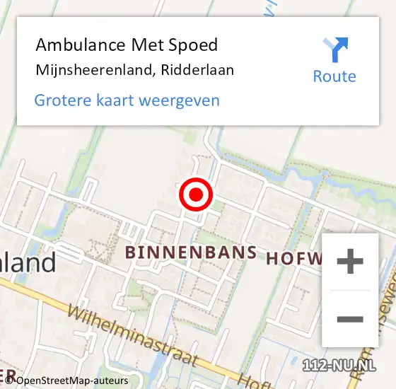 Locatie op kaart van de 112 melding: Ambulance Met Spoed Naar Mijnsheerenland, Ridderlaan op 9 maart 2023 19:51