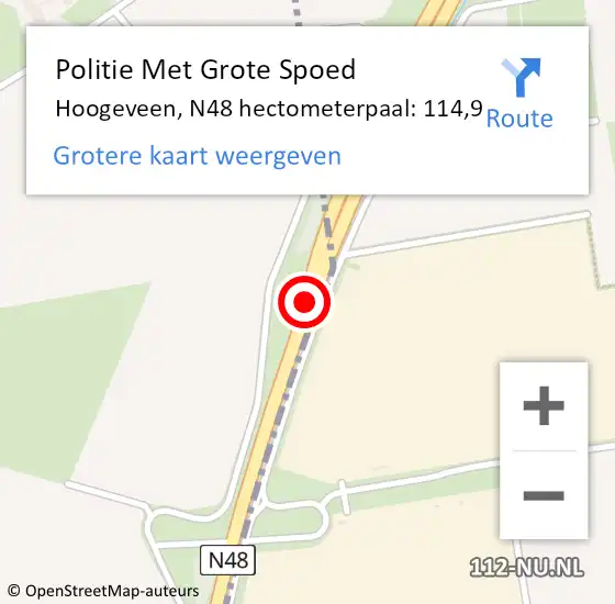 Locatie op kaart van de 112 melding: Politie Met Grote Spoed Naar Hoogeveen, N48 hectometerpaal: 114,9 op 9 maart 2023 20:58