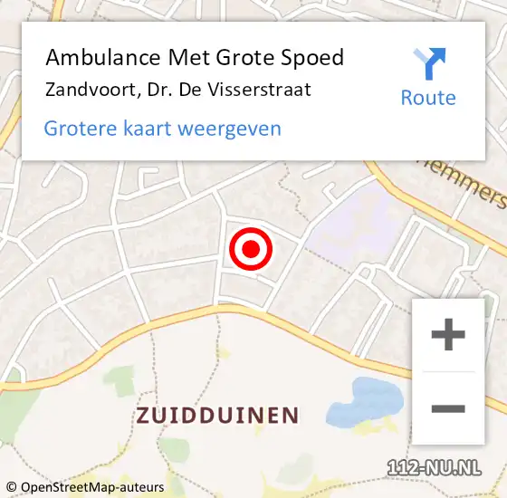 Locatie op kaart van de 112 melding: Ambulance Met Grote Spoed Naar Zandvoort, Dr. De Visserstraat op 9 maart 2023 21:21