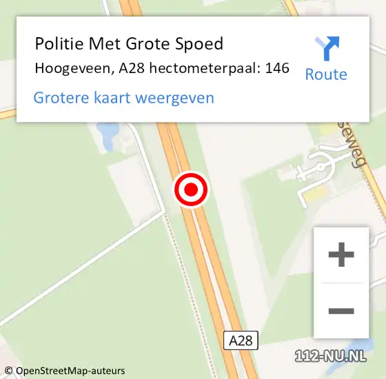 Locatie op kaart van de 112 melding: Politie Met Grote Spoed Naar Hoogeveen, A28 hectometerpaal: 146 op 9 maart 2023 21:30